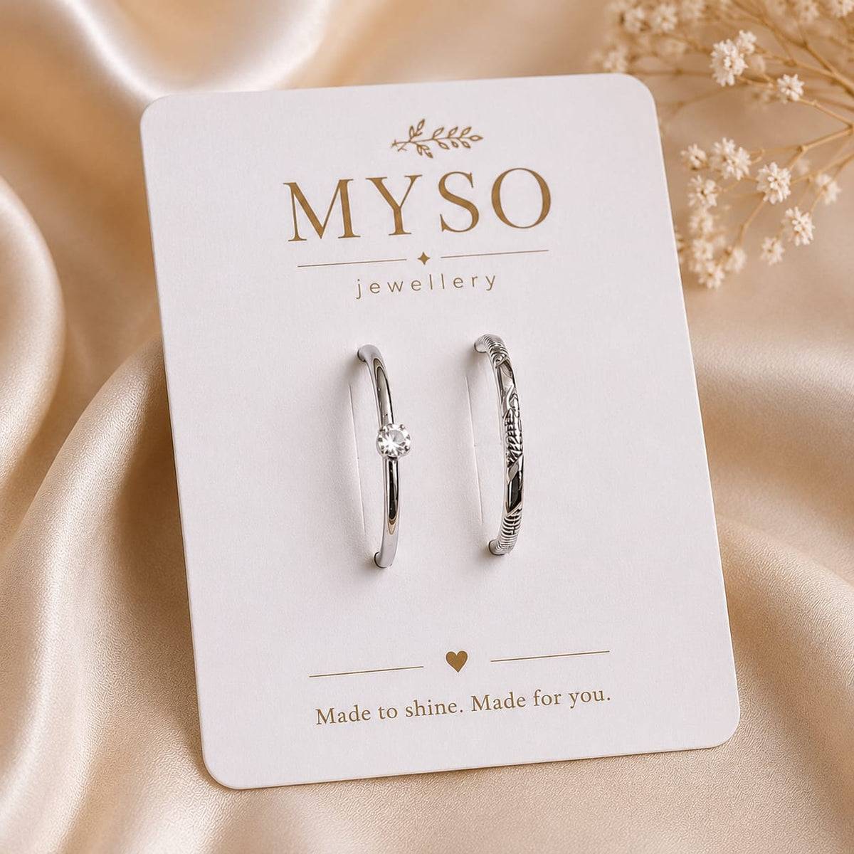 💍 MYSO Silver Couple Ring Set – 2 Pieces